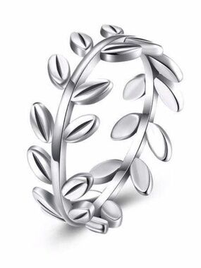 Womens Sterling Silver .925 Leaf Band Ring
